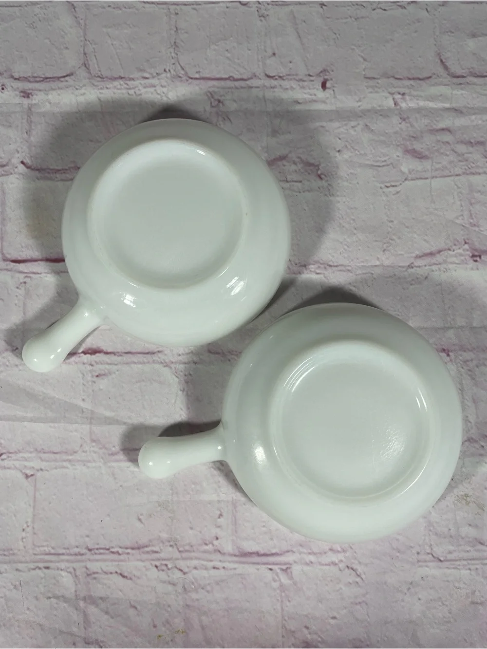 Vintage Glasbake White Milk Glass Soup Chili Chowder Handled Bowls Set of 2